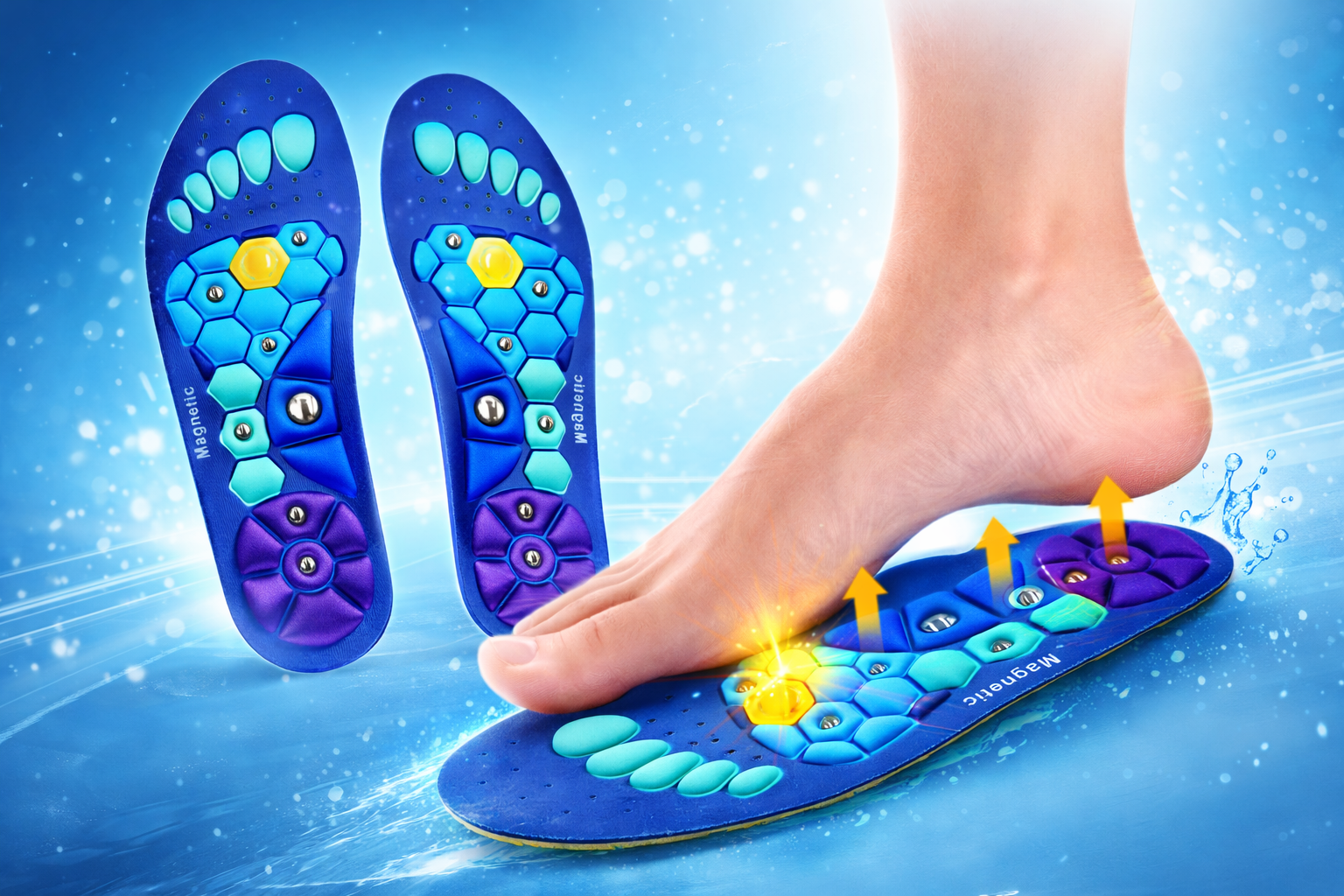 Doppelseitige magnetische Akupressur-Einlegesohlen von Wellini, mit schwarzen und weißen Seiten, für Fußmassage und Komfort